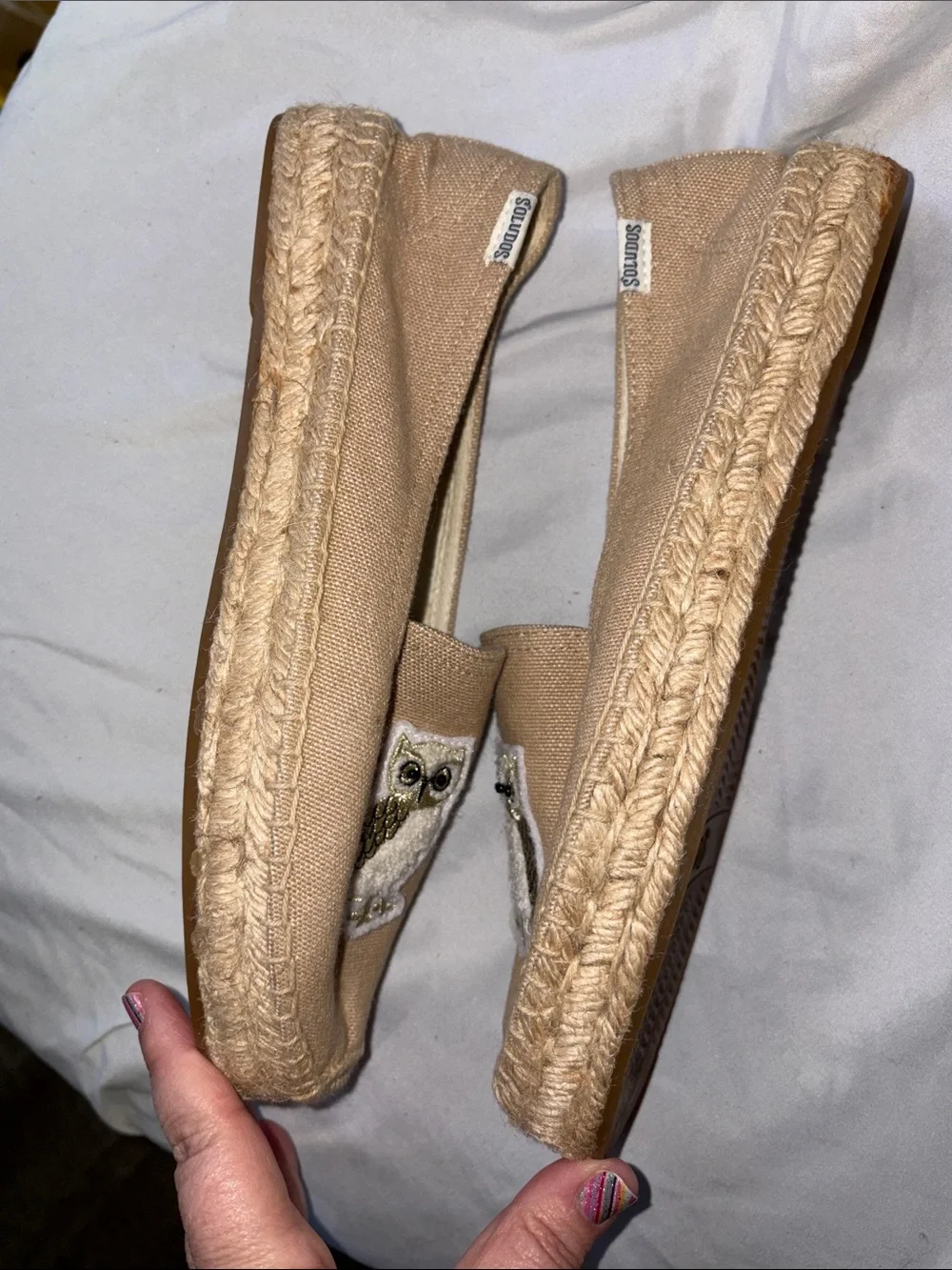 Soludos Gilded Owl Smoking Espadrilles Embroidered Slip On Canvas Shoes Women 8